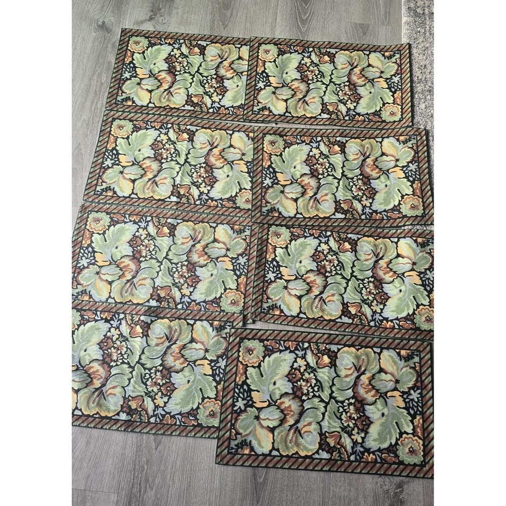 Vintage India 100% Cotton 8 Placemats Multicolor "Safari" 12 X 19" Leaves Fall